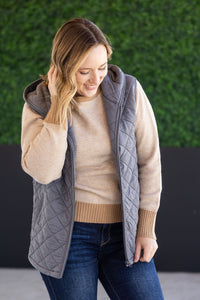Heather Hooded Vest in Grey