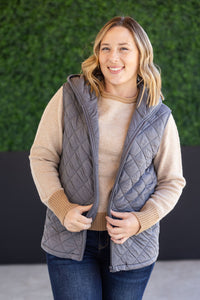 Heather Hooded Vest in Grey