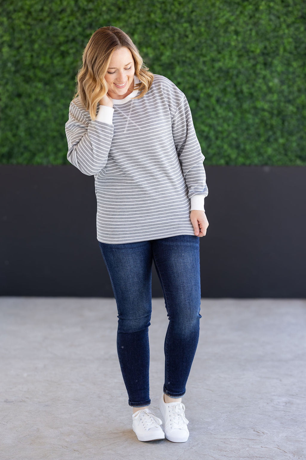 Lola Striped Thermal Top in Grey