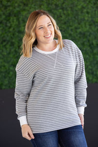 Lola Striped Thermal Top in Grey