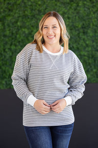 Lola Striped Thermal Top in Grey