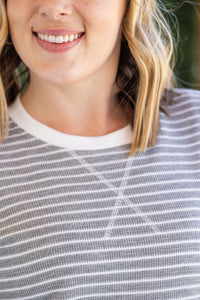 Lola Striped Thermal Top in Grey