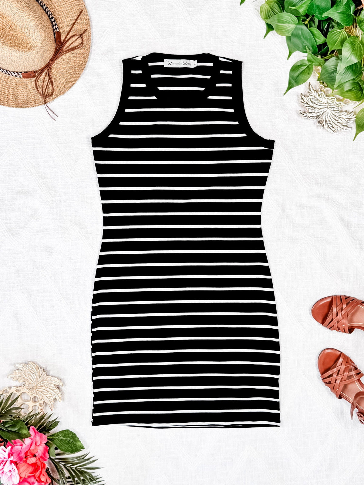 Mariah Ribbed Dress in  Black Stripes