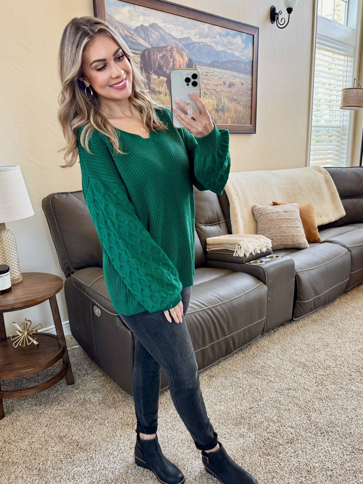Talina Textured Sweater in Forest Green