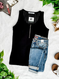 Mila Zipper Tank in Black
