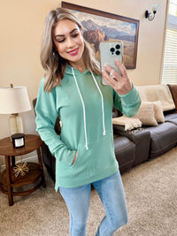 Kacey Ribbed Hoodie in Sage