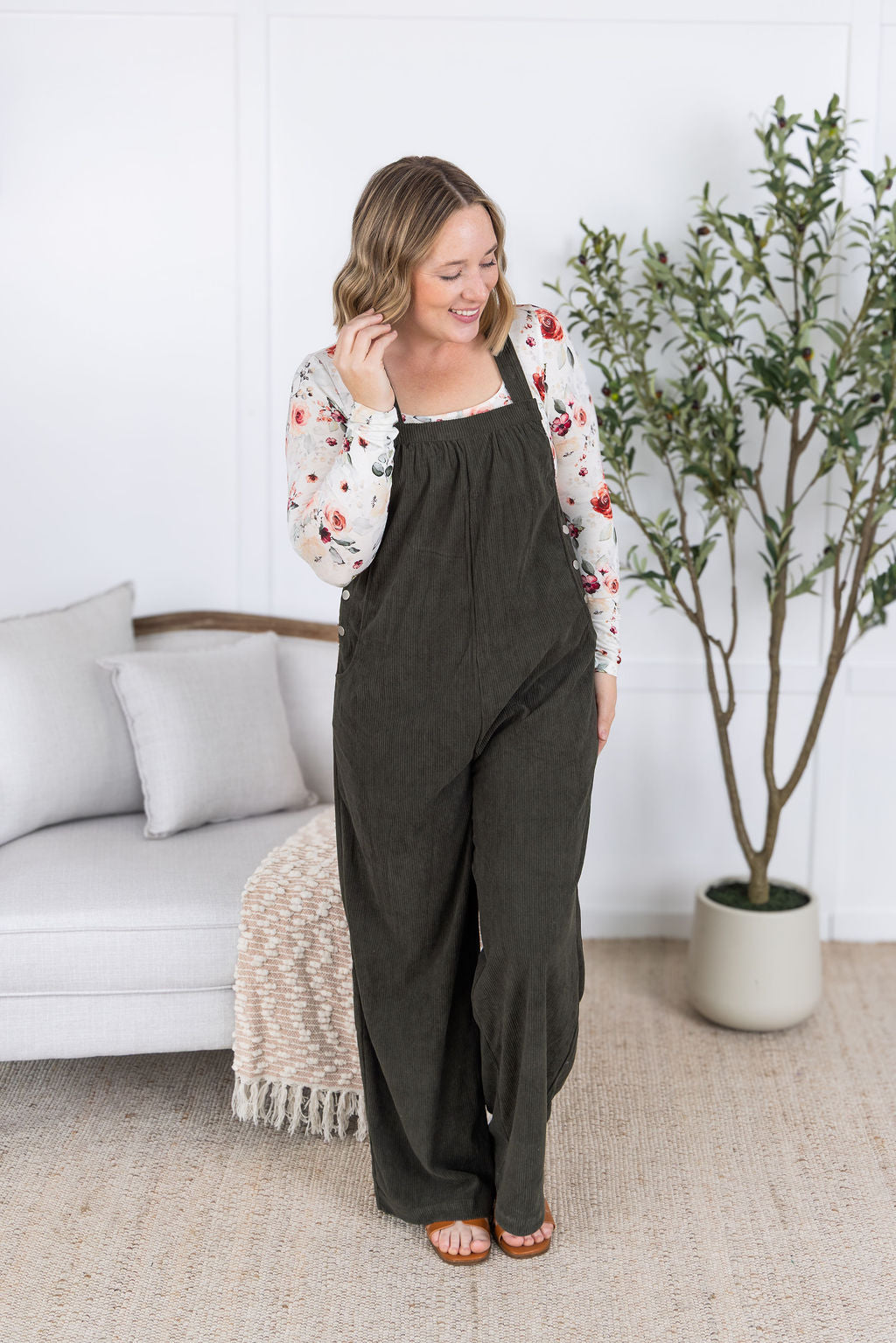 Corduroy Overalls in Olive