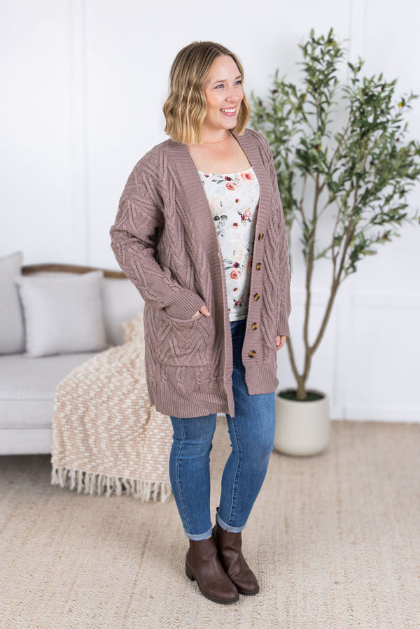 Brooks Button Sweater Cardigan in Light Mocha