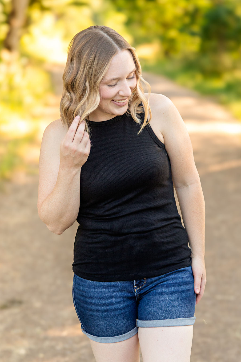 Tara Ribbed Tank in Black