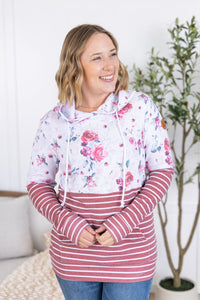 Hailey Pullover Hoodie in  Pink Bloom and Stripes