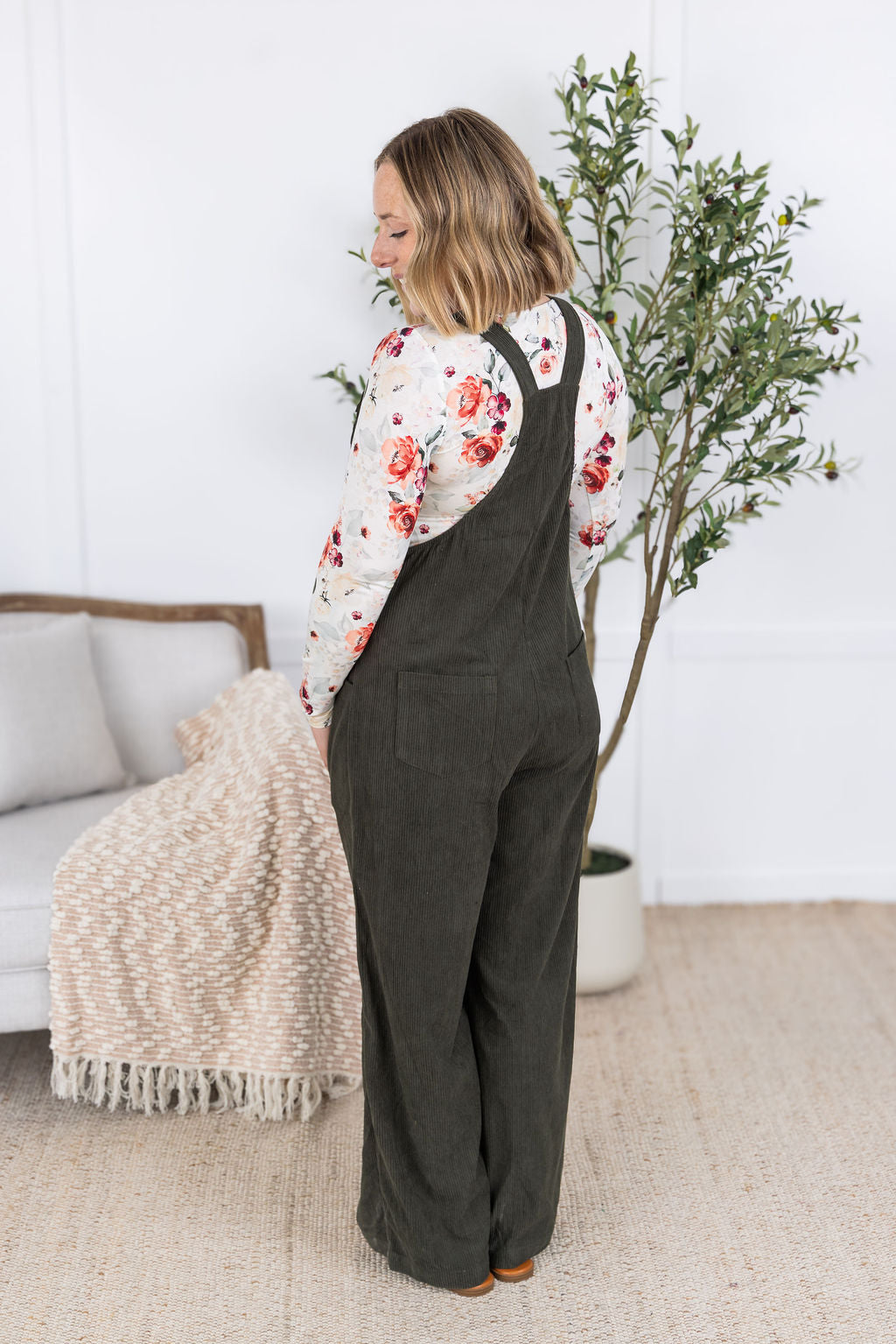 Corduroy Overalls in Olive