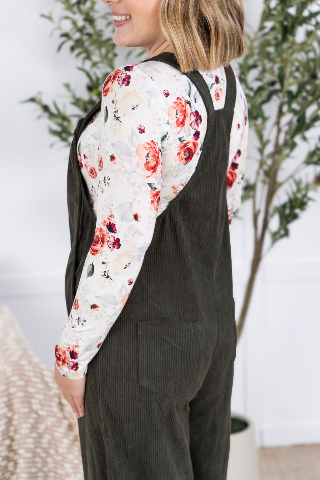 Corduroy Overalls in Olive