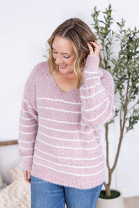 Cozy Striped Sweater in Mauve