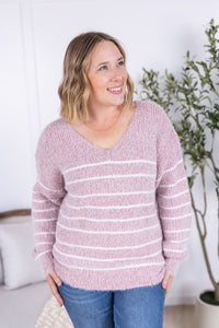 Cozy Striped Sweater in Mauve