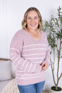 Cozy Striped Sweater in Mauve