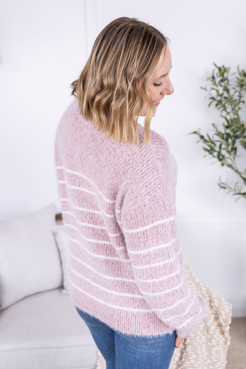 Cozy Striped Sweater in Mauve