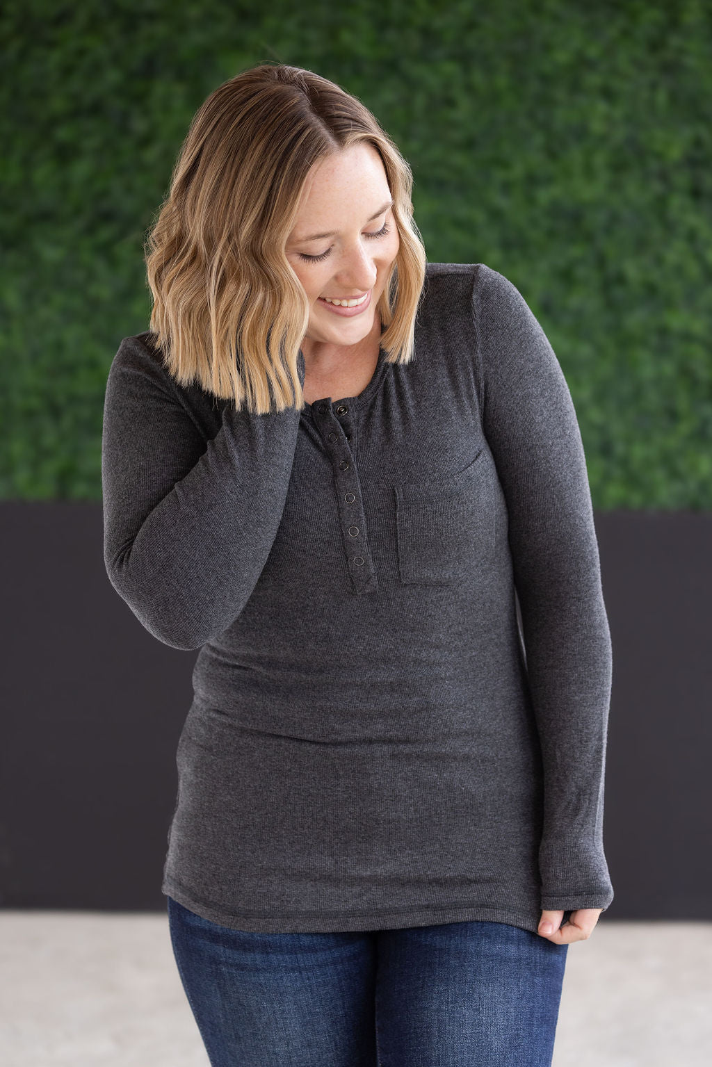 Georgia Long Sleeve Top in Charcoal