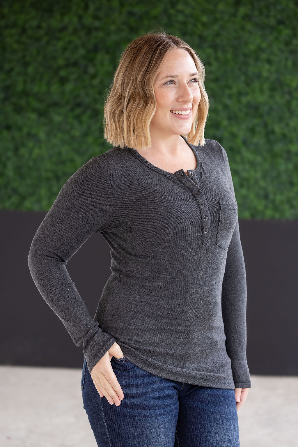 Georgia Long Sleeve Top in Charcoal