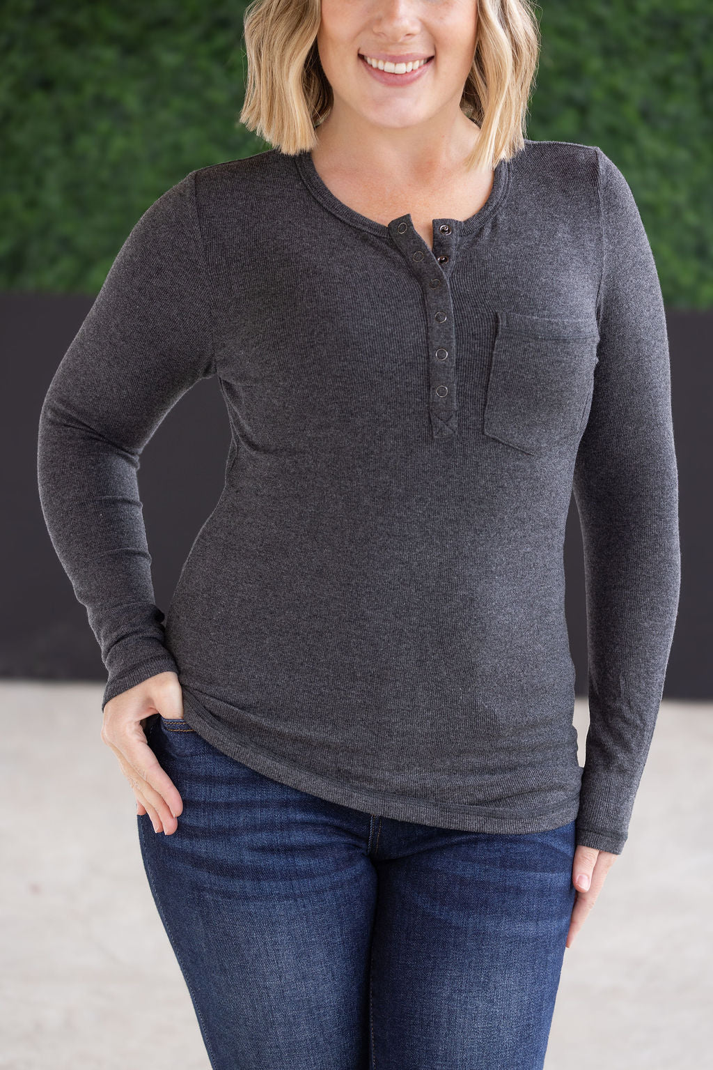 Georgia Long Sleeve Top in Charcoal