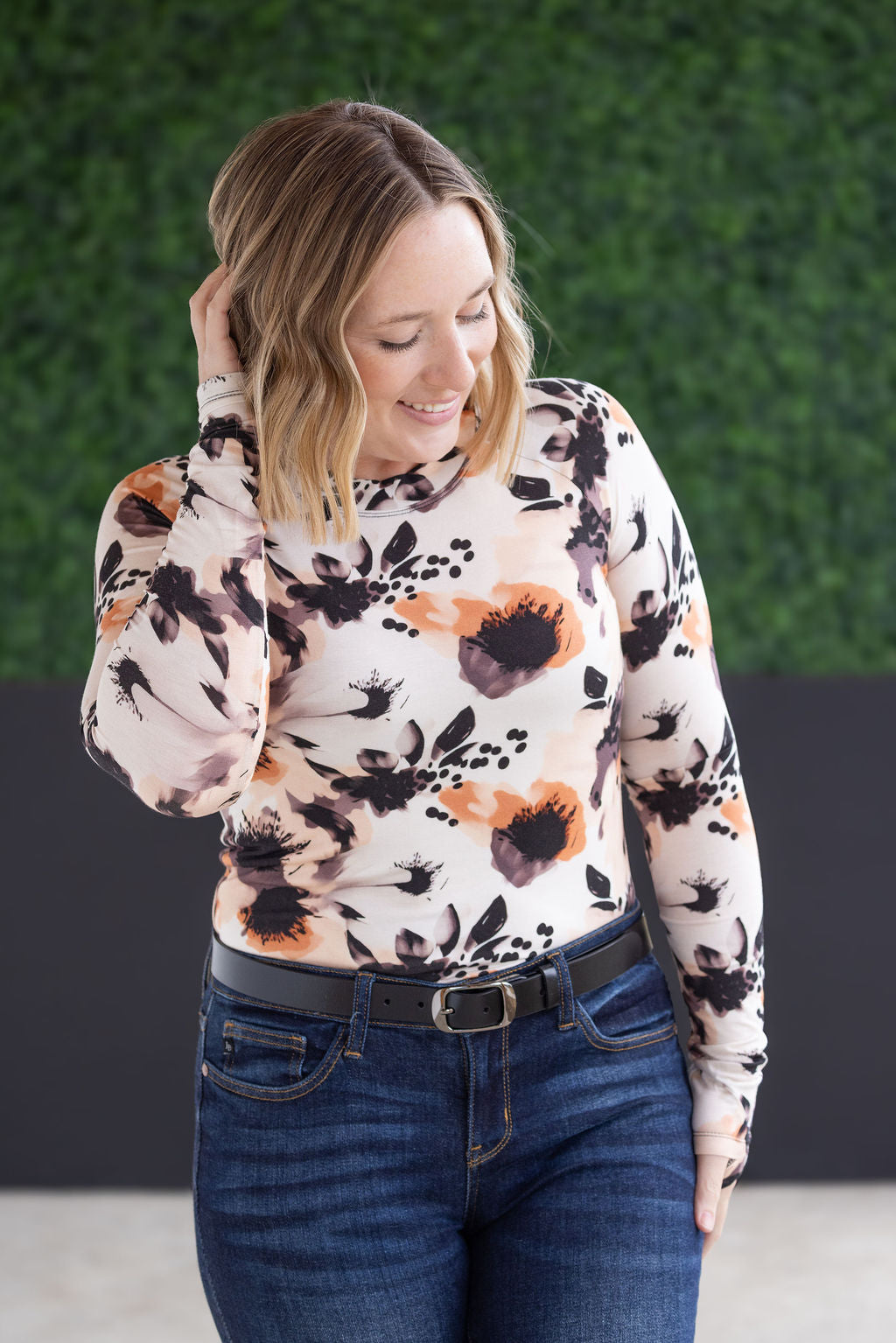 Blair Long Sleeve Top in Neutral Abstract