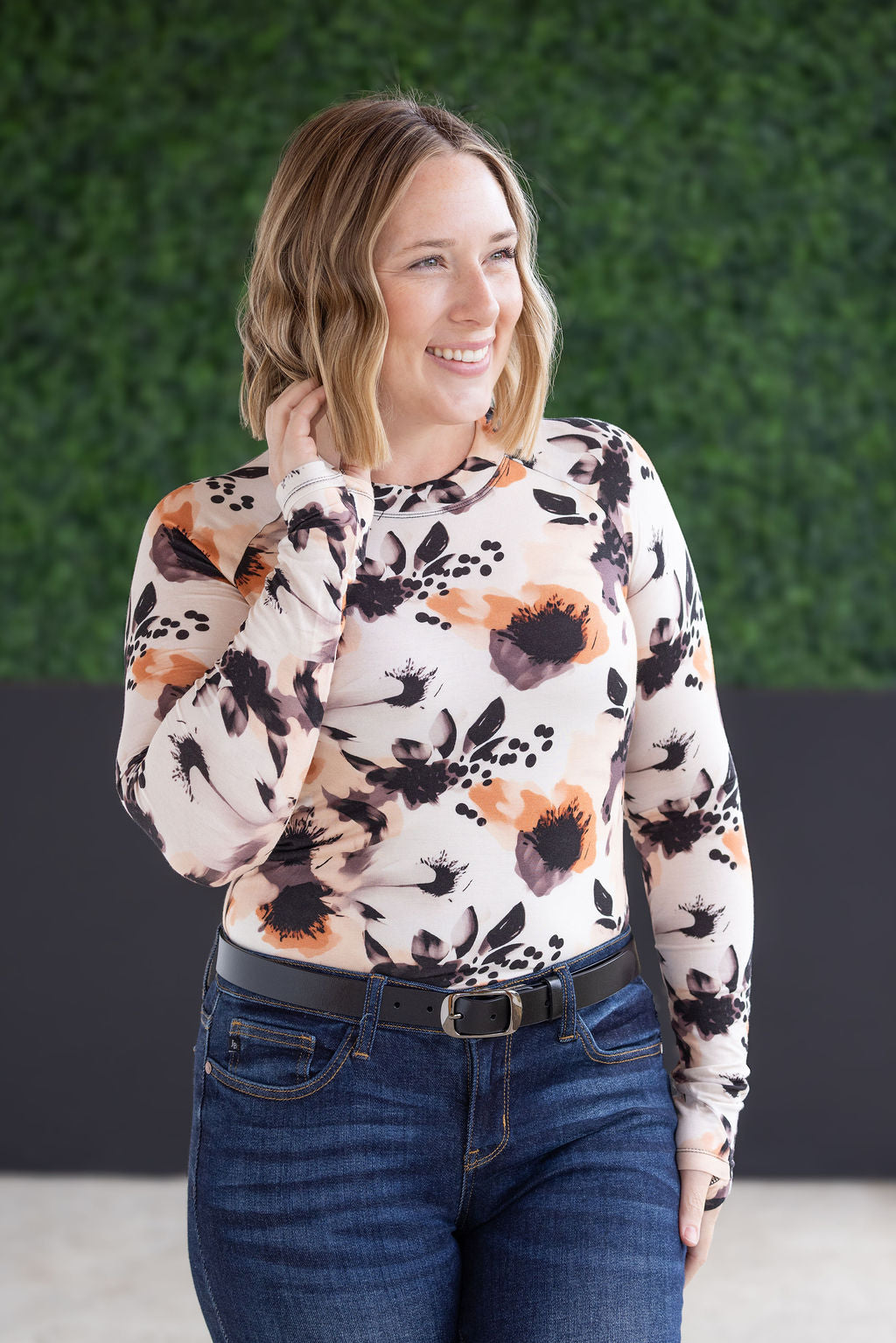 Blair Long Sleeve Top in Neutral Abstract