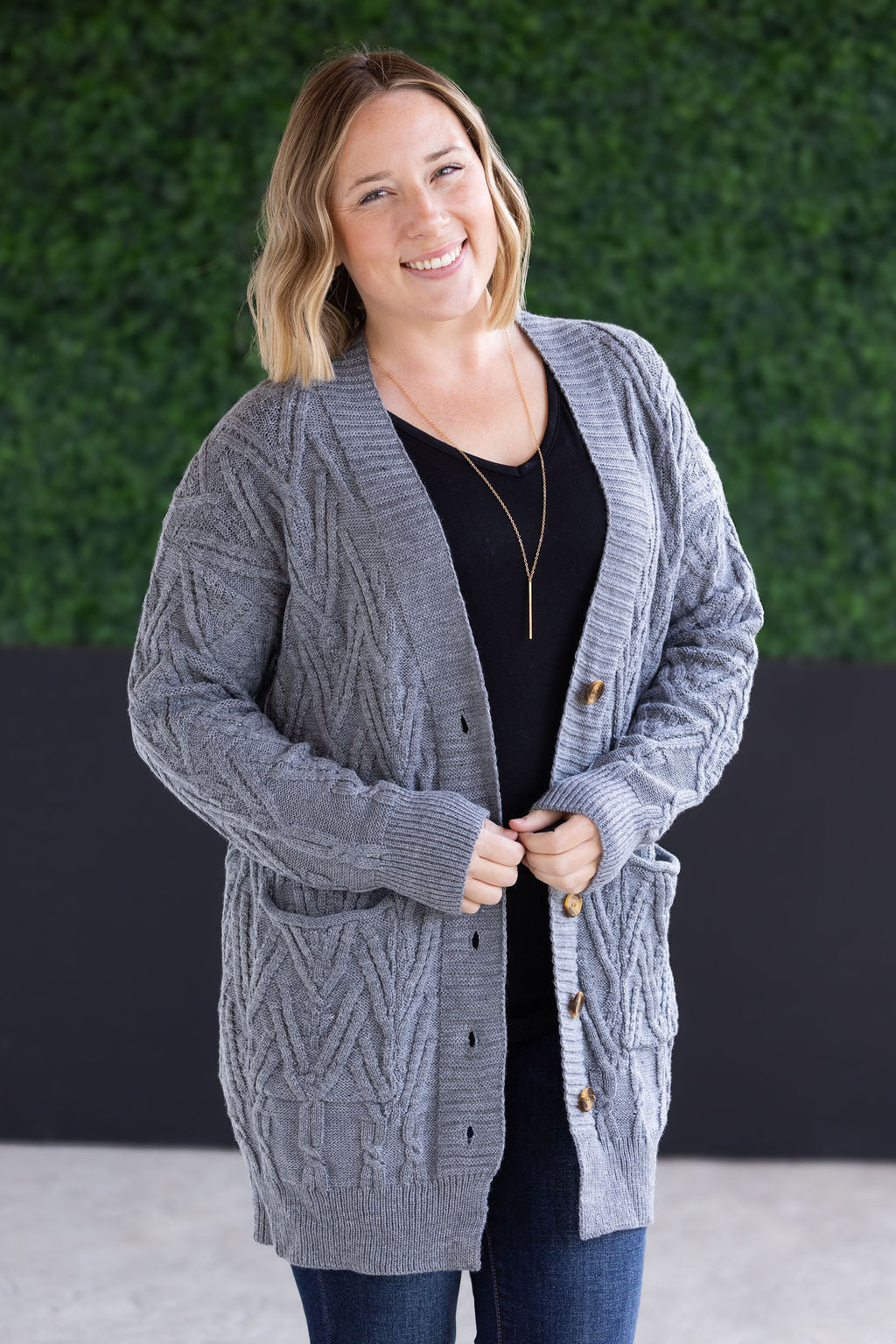 Brooks Button Sweater Cardigan in Grey