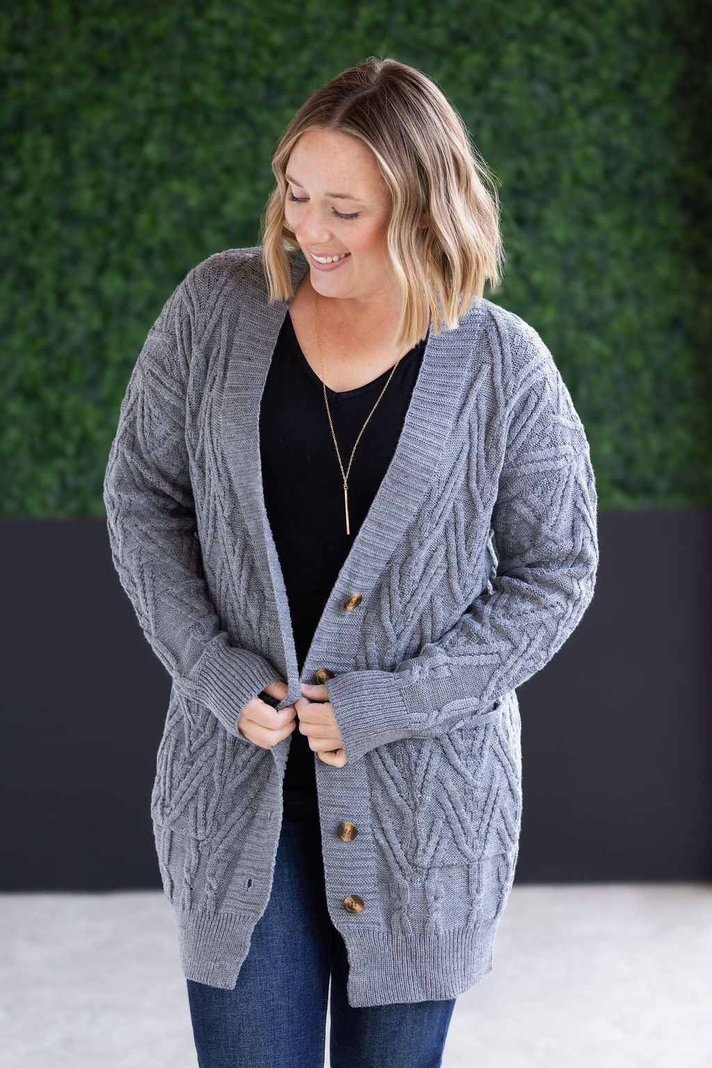 Brooks Button Sweater Cardigan in Grey