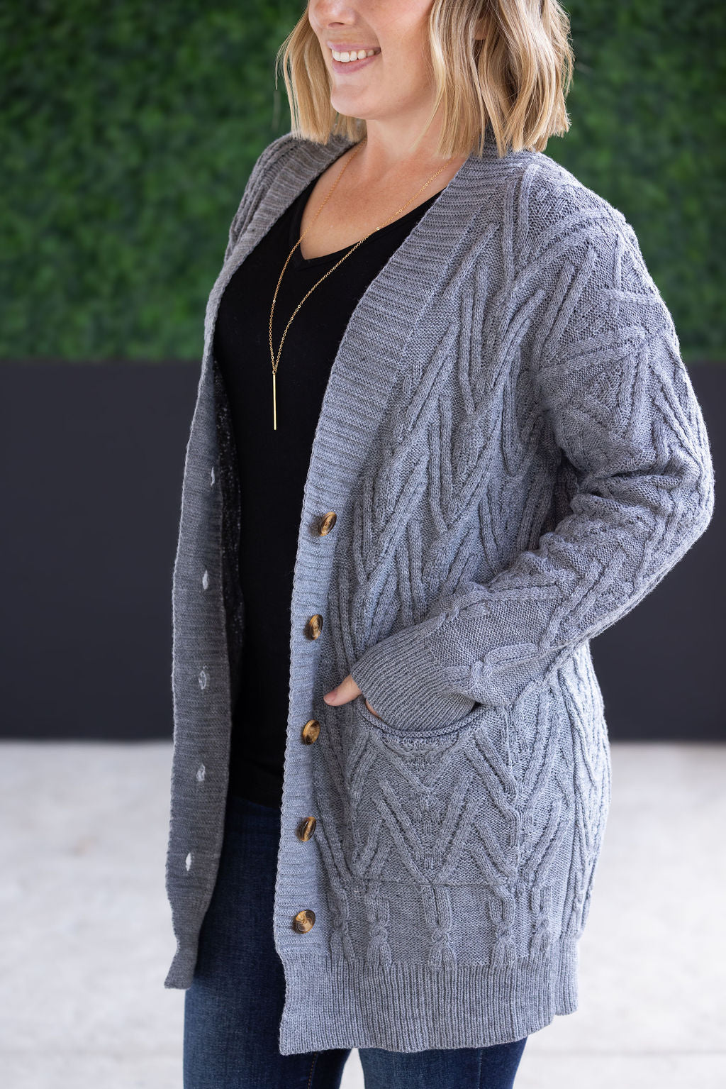 Brooks Button Sweater Cardigan in Grey