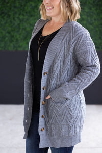 Brooks Button Sweater Cardigan in Grey