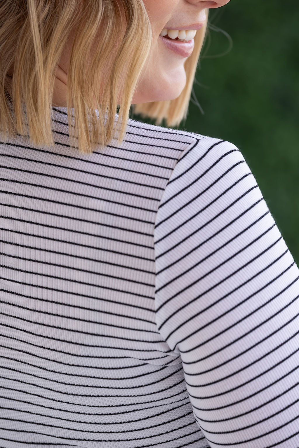 Striped Henley Long Sleeve in White