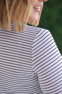 Striped Henley Long Sleeve in White