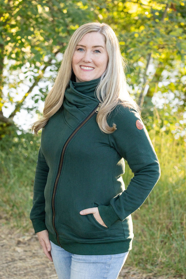 Quinn Zip Up Cowl in Evergreen