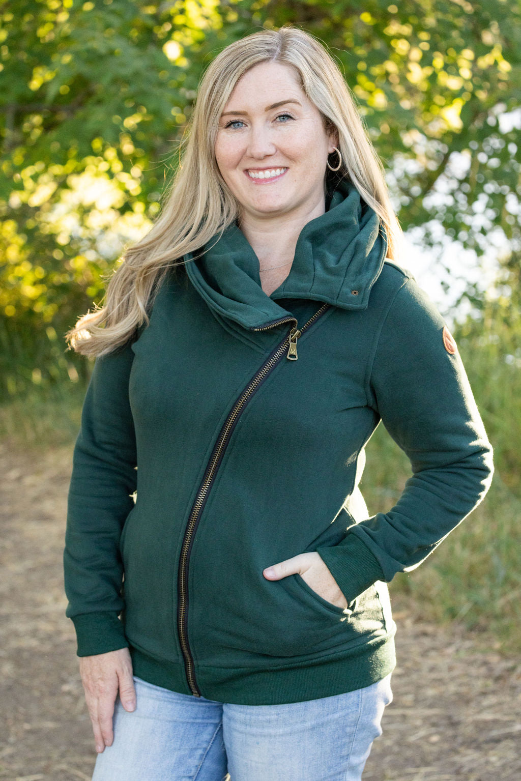 Quinn Zip Up Cowl in Evergreen