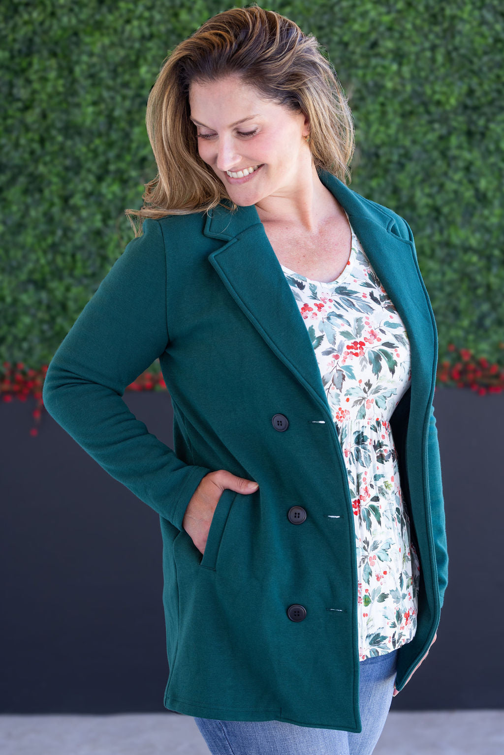 Scarlett Sweater Jacket in Hunter Green