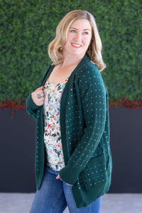 Dalilah Dot Cardigan in Forest Green