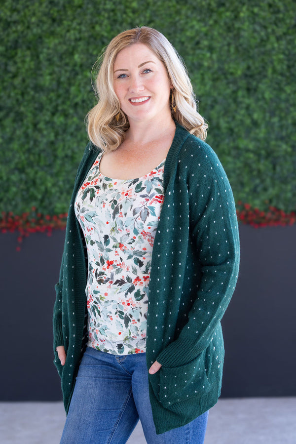 Dalilah Dot Cardigan in Forest Green