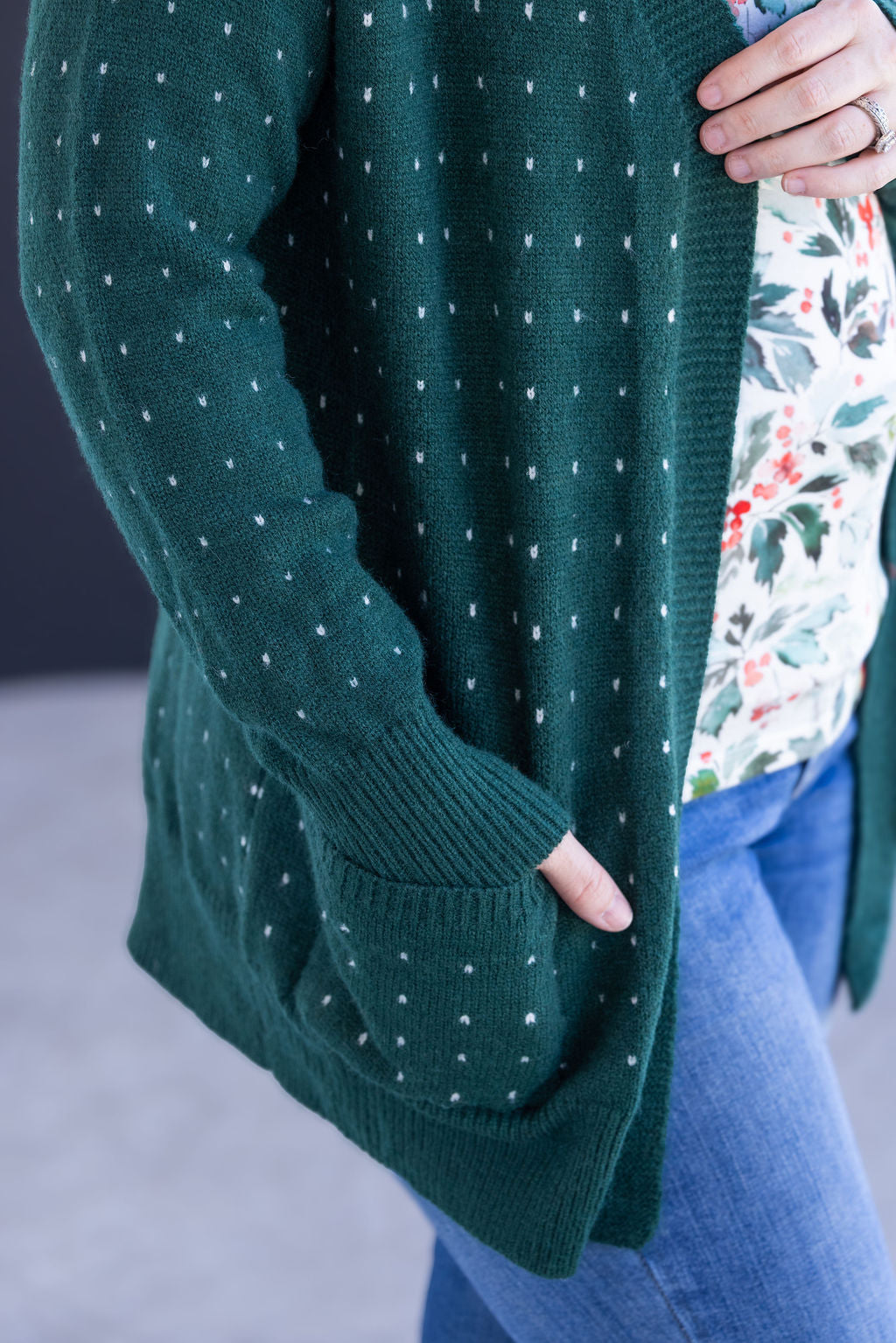 Dalilah Dot Cardigan in Forest Green