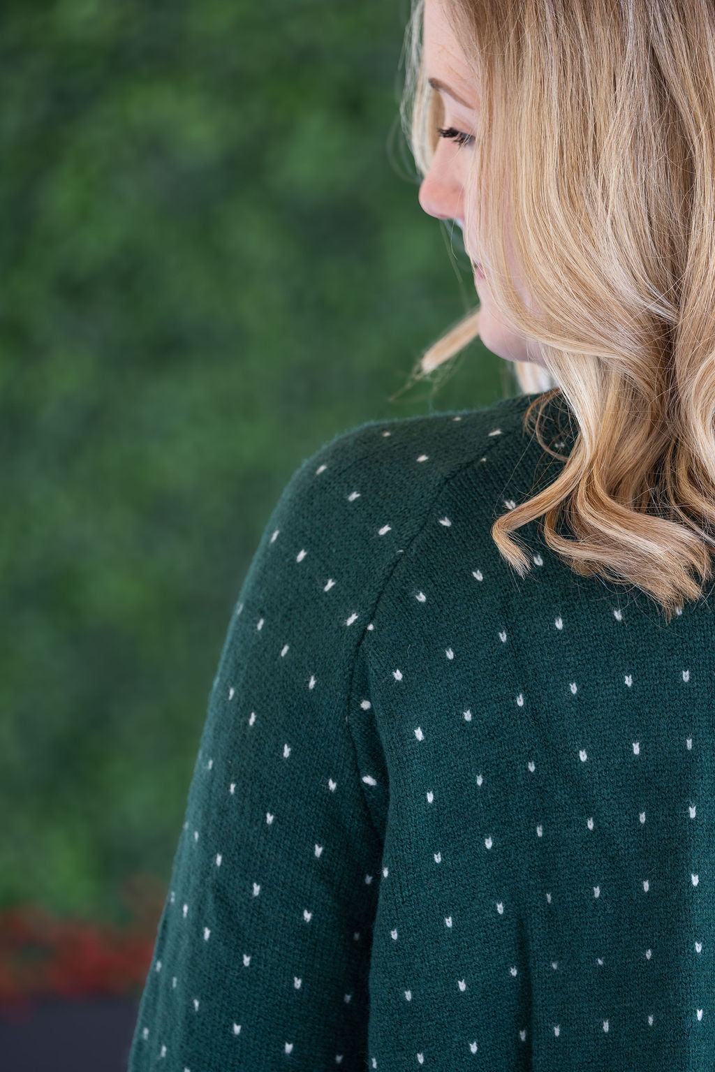Dalilah Dot Cardigan in Forest Green