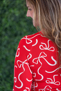Blair Long Sleeve Top in Red and White Ribbons