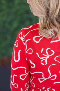 Alyssa Long Sleeve Top in Red and White Ribbons