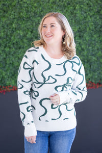 Ribbons Sweater in Ivory and Hunter Green