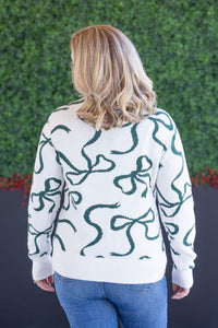 Ribbons Sweater in Ivory and Hunter Green