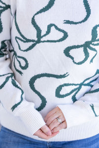 Ribbons Sweater in Ivory and Hunter Green