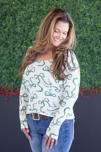 Alyssa Long Sleeve Top in Green Ribbons