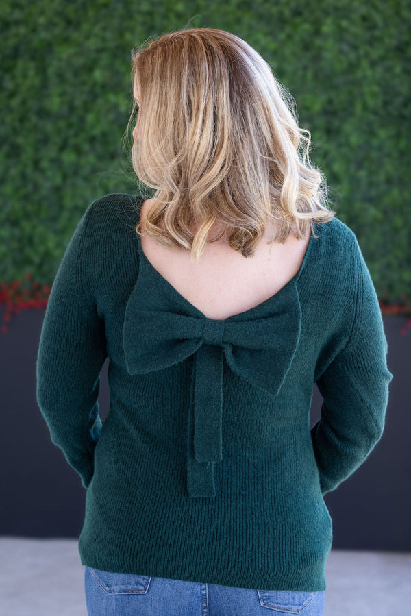 Bridget Back Bow Sweater in Hunter Green