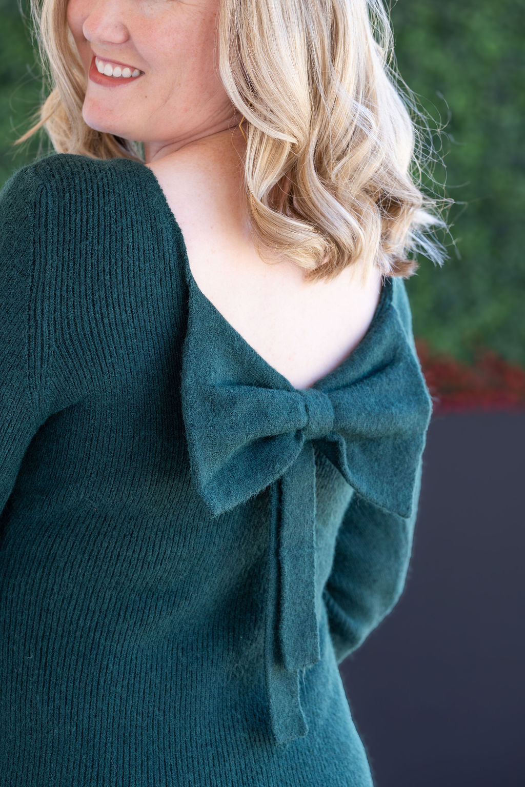 Bridget Back Bow Sweater in Hunter Green