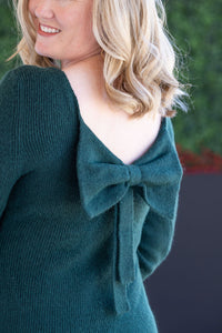 Bridget Back Bow Sweater in Hunter Green