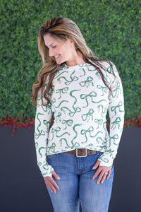 Blair Long Sleeve Top in Green Ribbons