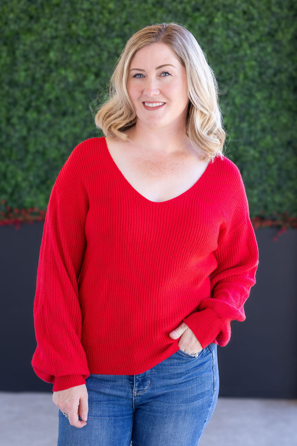 Bethany Bow Knit Sweater in Red