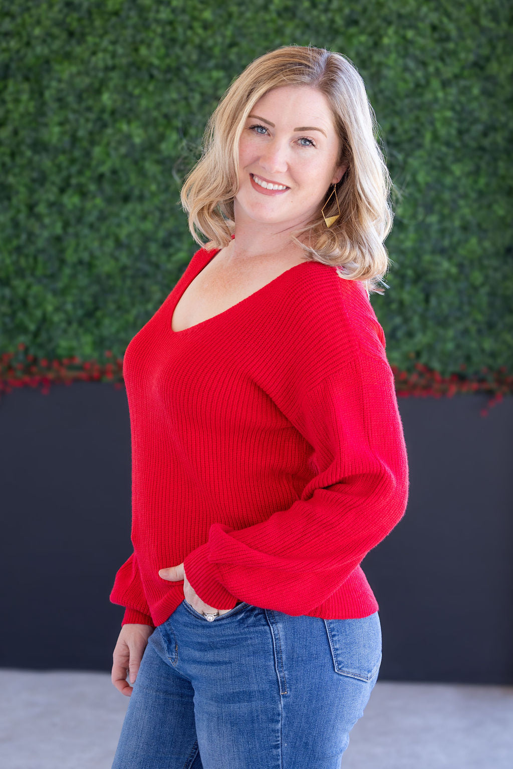 Bethany Bow Knit Sweater in Red